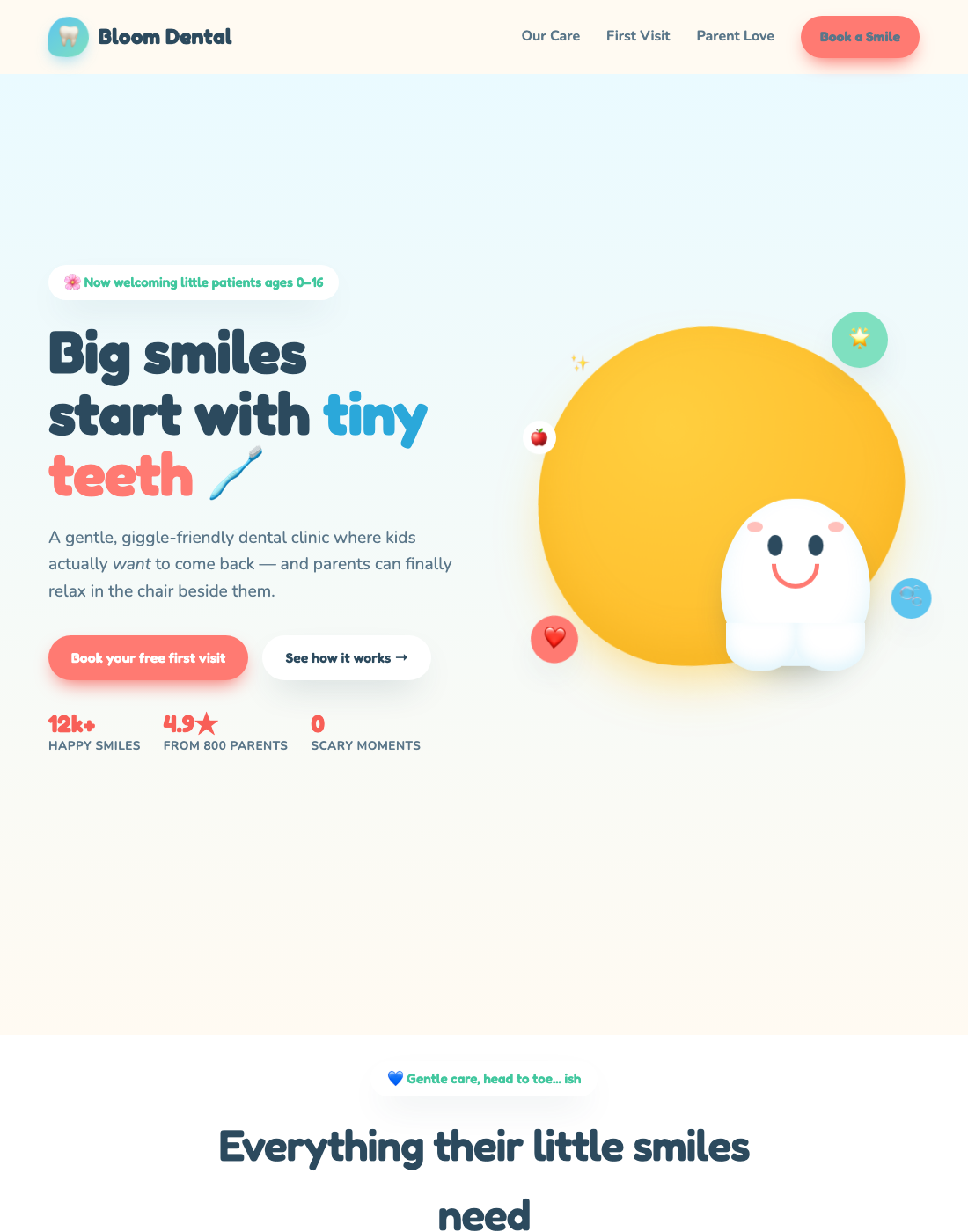Bloom Dental — kids' dental clinic website