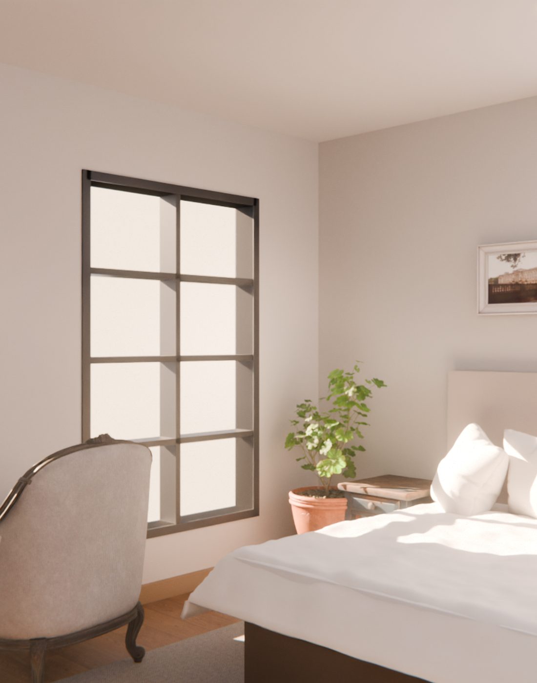 Scroll-built property showcase — a rendered room you scroll through
