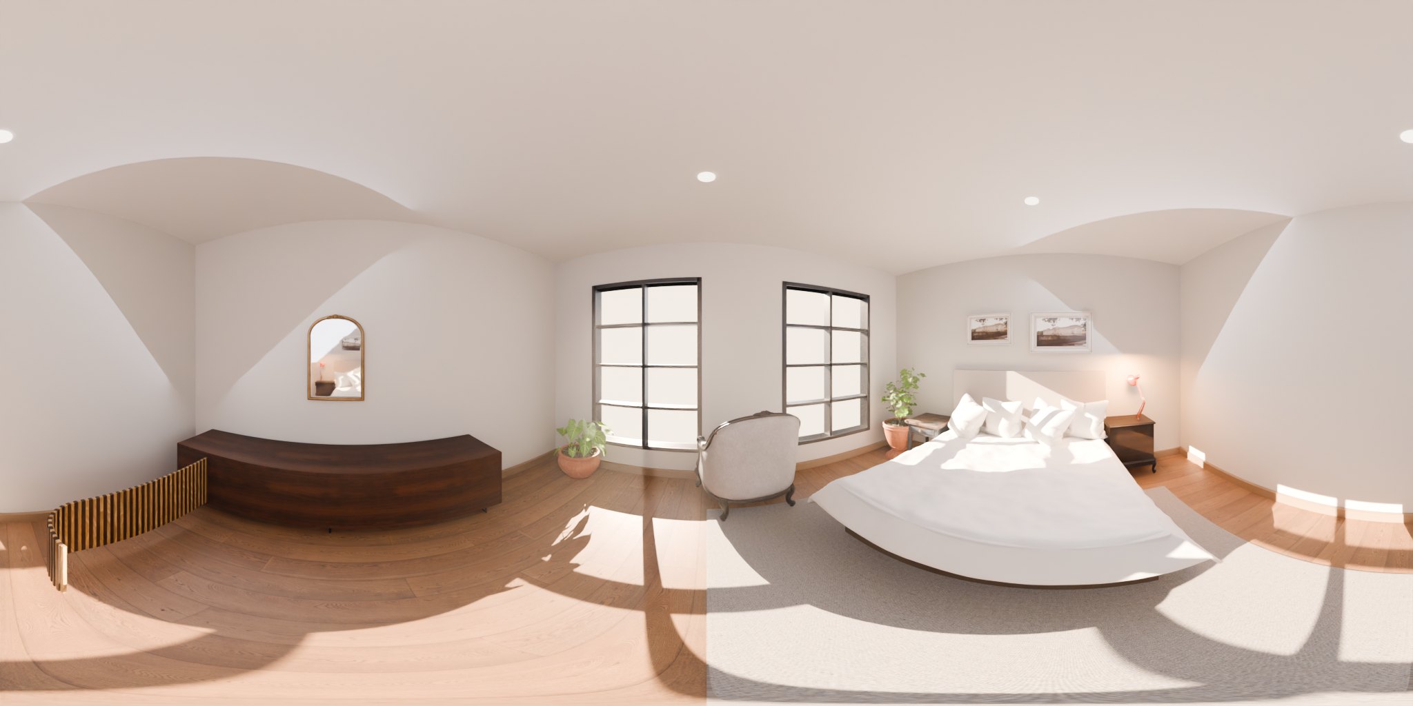 360 view of the staged bedroom